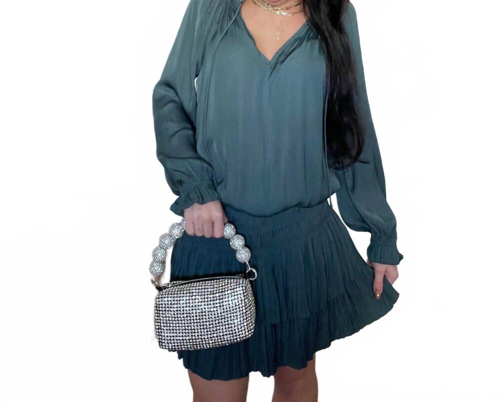 NEW CURRENT AIR laurel pleated mini dress in green